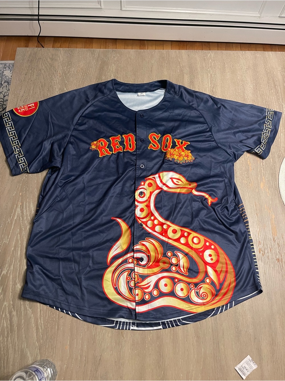 Red Sox Navy Dragon Promotional 2025 Graphic Button-Up Jersey